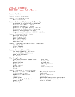 2003-2004 Honor Roll of Donors