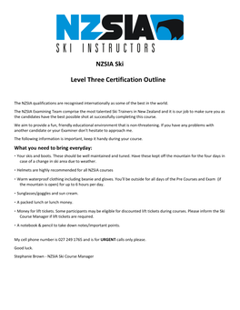 NZSIA Ski Level Three Certification Outline