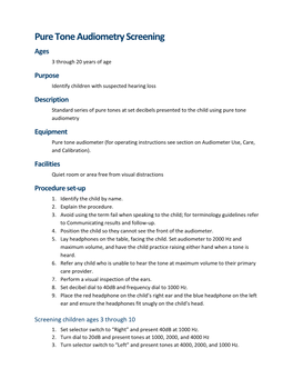 Pure Tone Audiometry Screening