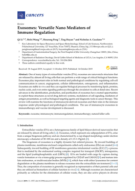 Exosomes: Versatile Nano Mediators of Immune Regulation