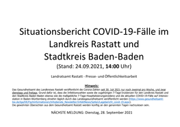 Situationsbericht COVID-19-Fälle Im Landkreis Rastatt Und Stadtkreis Baden-Baden (Stand: 24.09.2021, 14:00 Uhr)