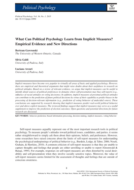 What Can Political Psychology Learn from Implicit Measures? Empirical Evidence and New Directions