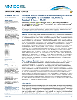 Geological Analysis of Martian Rover‐Derived Digital Outcrop Models