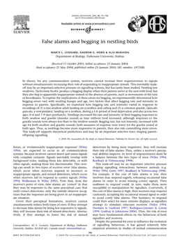 False Alarms and Begging in Nestling Birds