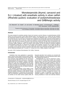 (Thymol, Carvacrol and S-(+)-Linalool) with Anesthetic Activity in Silver Catfish