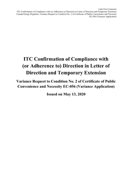 ITC Confirmation of Compliance with (Or Adherence To) Direction in Letter