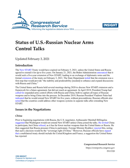 Status of U.S.-Russian Nuclear Arms Control Talks