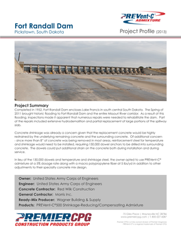 Fort Randall Dam Pickstown, South Dakota Project Profile(2013)