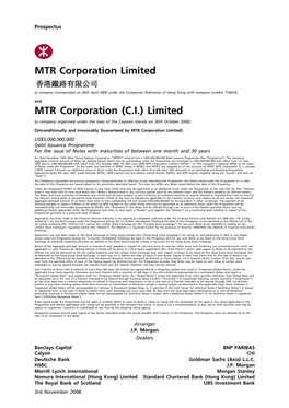 MTR Corporation Limited MTR Corporation