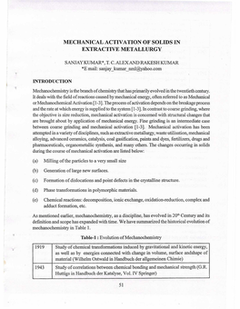 Mechanical Activation of Solids in Extractive Metallurgy