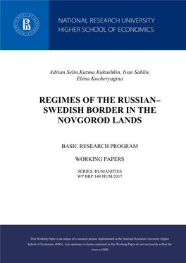 Regimes of the Russian– Swedish Border in the Novgorod Lands
