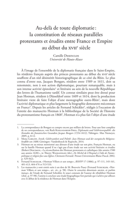Au-Delà De Toute Diplomatie : La ­Constitution De Réseaux Parallèles Protestants Et Érudits Entre France Et Empire Au Début Du Xviie Siècle