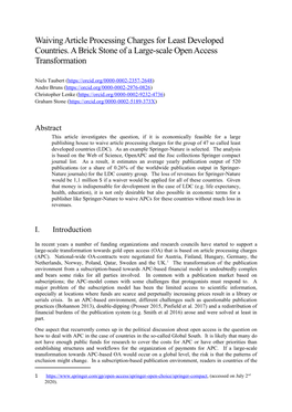 Waiving Article Processing Charges for Least Developed Countries. a Brick Stone of a Large-Scale Open Access Transformation