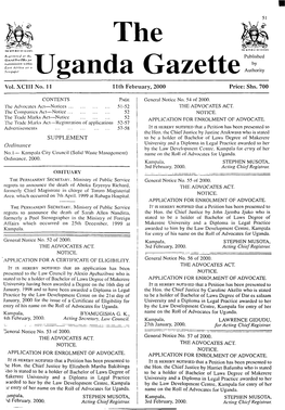 THE UGANDA GAZETTE: 111Th February
