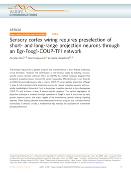 Sensory Cortex Wiring Requires Preselection of Short- and Long-Range Projection Neurons Through an Egr-Foxg1-COUP-TFI Network