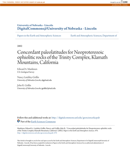 Concordant Paleolatitudes for Neoproterozoic Ophiolitic Rocks of the Trinity Complex, Klamath Mountains, California Edward A