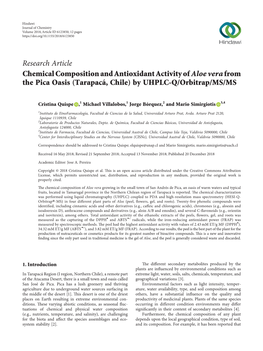 Chemical Composition and Antioxidant Activity Ofaloe Verafrom