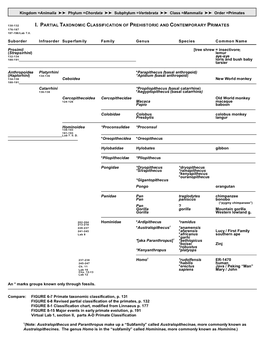 Kingdom =Animalia Phylum =Chordata Subphylum =Vertebrata Class =Mammalia Order =Primates I. PARTIAL
