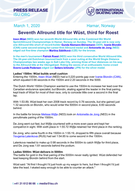 Seventh Allround Title for Wüst, Third for Roest