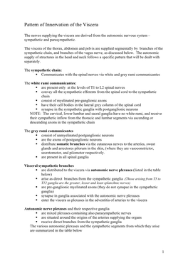 Pattern of Autonomic Innervation