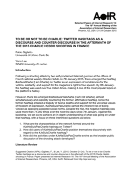 Twitter Hashtags As a Discourse and Counter-Discourse in the Aftermath of the 2015 Charlie Hebdo Shooting in France