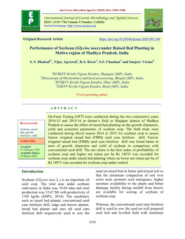 Performance of Soybean (Glycine Max) Under Raised Bed Planting in Malwa Region of Madhya Pradesh, India