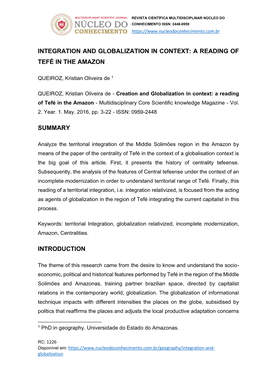 Integration and Globalization in Context: a Reading of Tefé in the Amazon