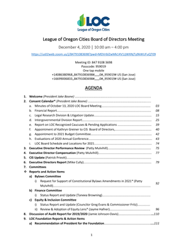 League of Oregon Cities Board of Directors Meeting AGENDA