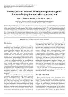 Some Aspects of Reduced Disease Management Against Blumeriella Jaapii in Sour Cherry Production