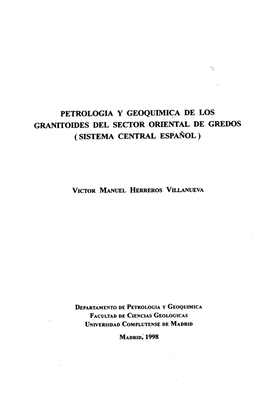 Petrología Y Geoquímica De Los Granitoides Del Sector Oriental De Gredos (Sistema- Central Español)