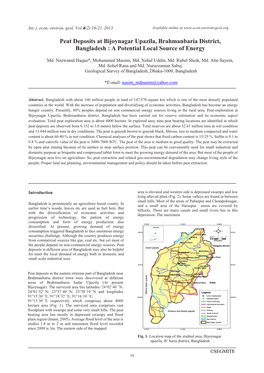 Peat Deposits at Bijoynagar Upazila, Brahmanbaria District, Bangladesh : a Potential Local Source of Energy