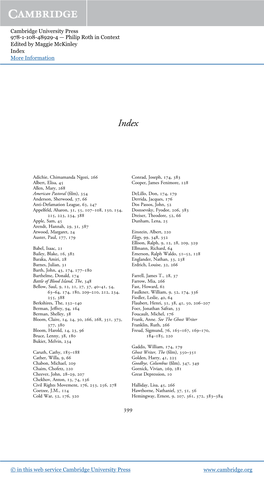 Cambridge University Press 978-1-108-48929-4 — Philip Roth in Context Edited by Maggie Mckinley Index More Information