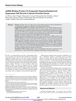 Ssdna-Binding Protein 2 Is Frequently Hypermethylated and Suppresses Cell Growth in Human Prostate Cancer Jun-Wei Liu,1Jatin K