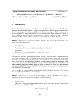 Introduction to Interactive Proofs & the Sumcheck Protocol 1 Introduction