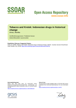 Tobacco and Kretek: Indonesian Drugs in Historical Change Arnez, Monika