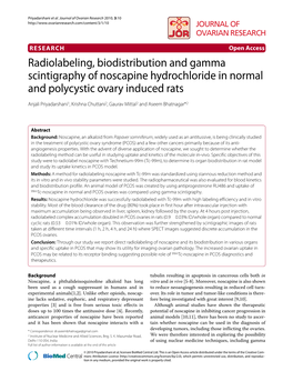 Radiolabeling, Biodistribution and Gamma Scintigraphy of Noscapine