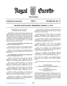 NS Royal Gazette Part I