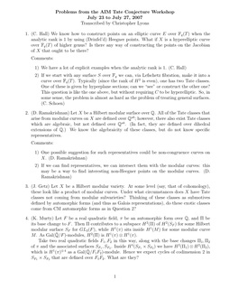 Problems from the AIM Tate Conjecture Workshop July 23 to July 27, 2007 Transcribed by Christopher Lyons