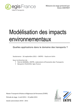 Modélisation Des Impacts Environnementaux