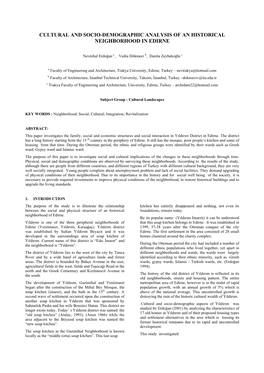 Cultural and Socio-Demographic Analysis of an Historical Neighborhood in Edirne