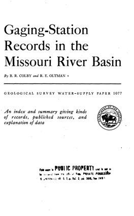 Gaging-Station Records in the Missouri River Basin