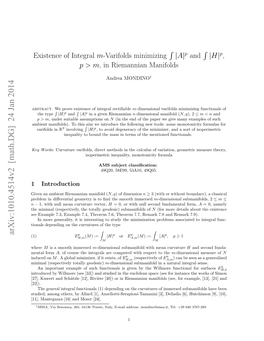 Existence of Integral M-Varifolds Minimizing