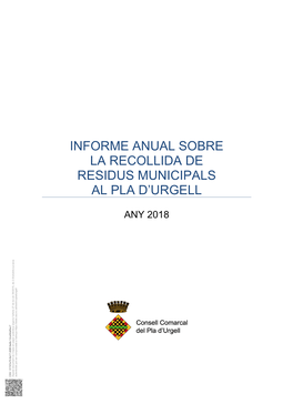 Informe Anual Sobre La Recollida De Residus Municipals Al Pla D'urgell