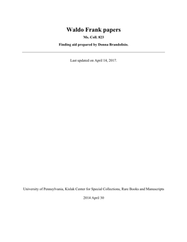 Waldo Frank Papers Ms