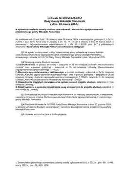Uchwała Nr XXXVI/248/2014 Rady Gminy Mikołajki Pomorskie Z Dnia 06 Marca 2014 R