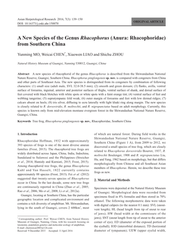 A New Species of the Genus Rhacophorus (Anura: Rhacophoridae) from Southern China