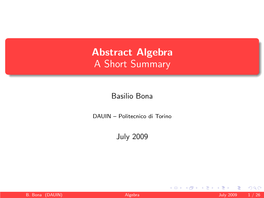 Abstract Algebra a Short Summary