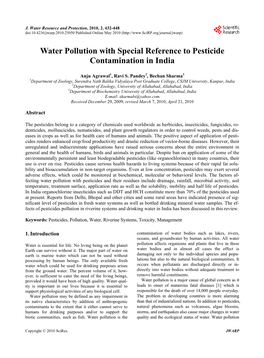 Water Pollution with Special Reference to Pesticide Contamination in India