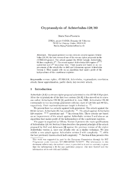 Cryptanalysis of Achterbahn-128/80