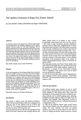 The Spiders (Araneae) of Rapa Nui (Easter Island) by Leon BAERT, Pekka LEHTINEN and Konjev DESENDER